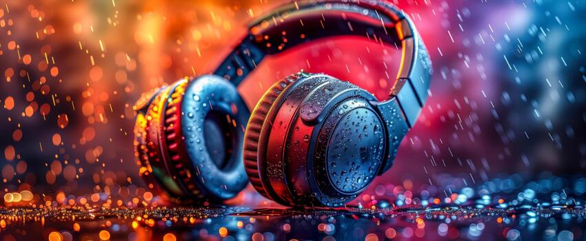 music abstract with headphones horizontal wallpaper photo 1