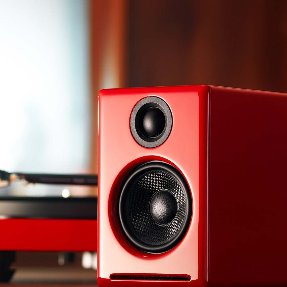 Audioengine 2Plus Powered Speakers High Gloss Red 90021930A Lifestyle1