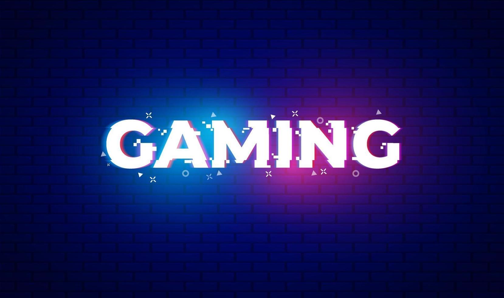 gaming banner for games with glitch effect neon light on text illustration design free vector